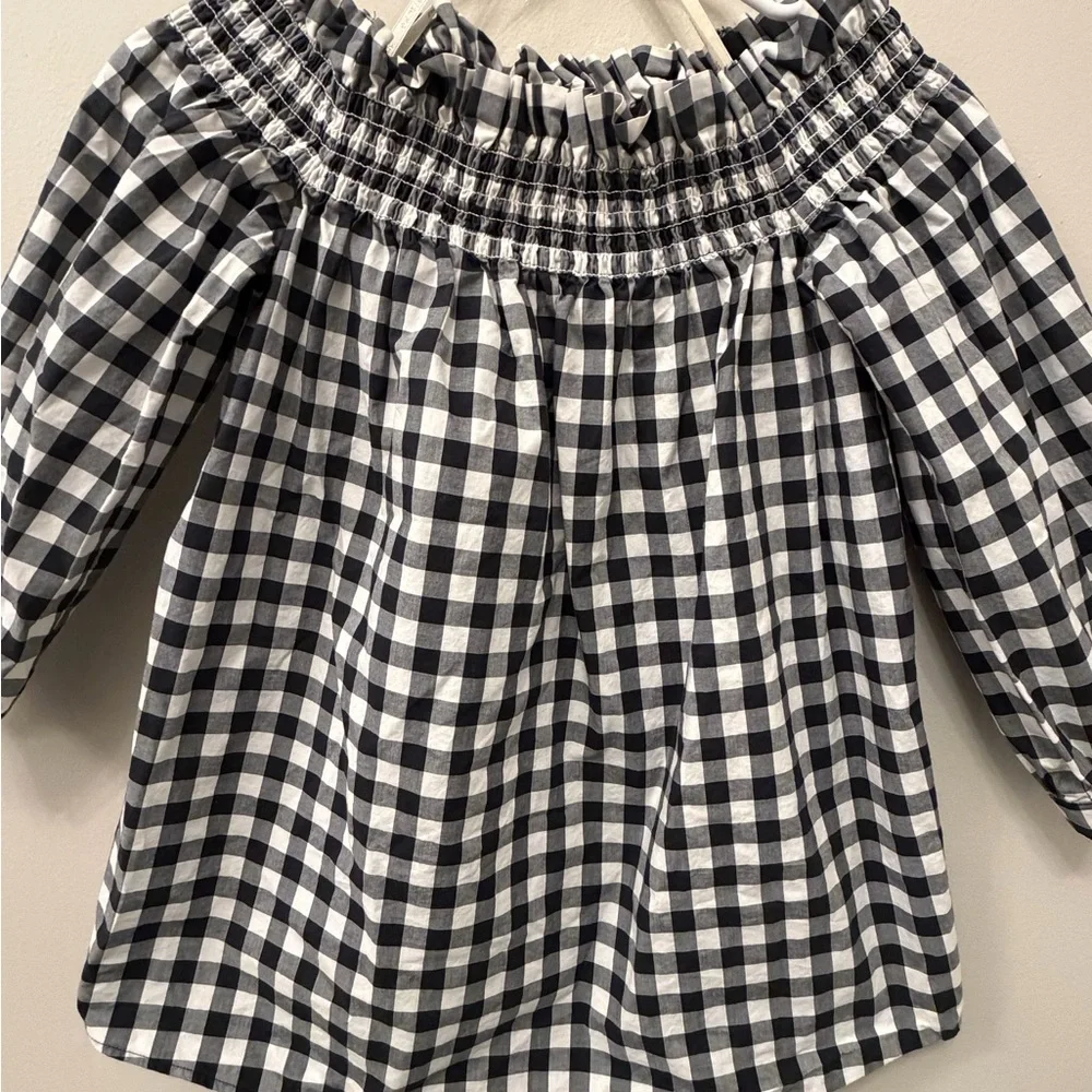 Authentic Kate Spade Gingham Off Shoulder Top Cotton Smocked M